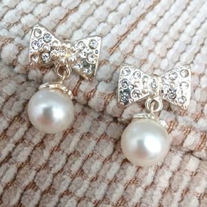 Elegant Silver Bow Pearl Earrings